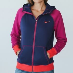 Nike Women's Vibrant Pink and Navy Hoodie